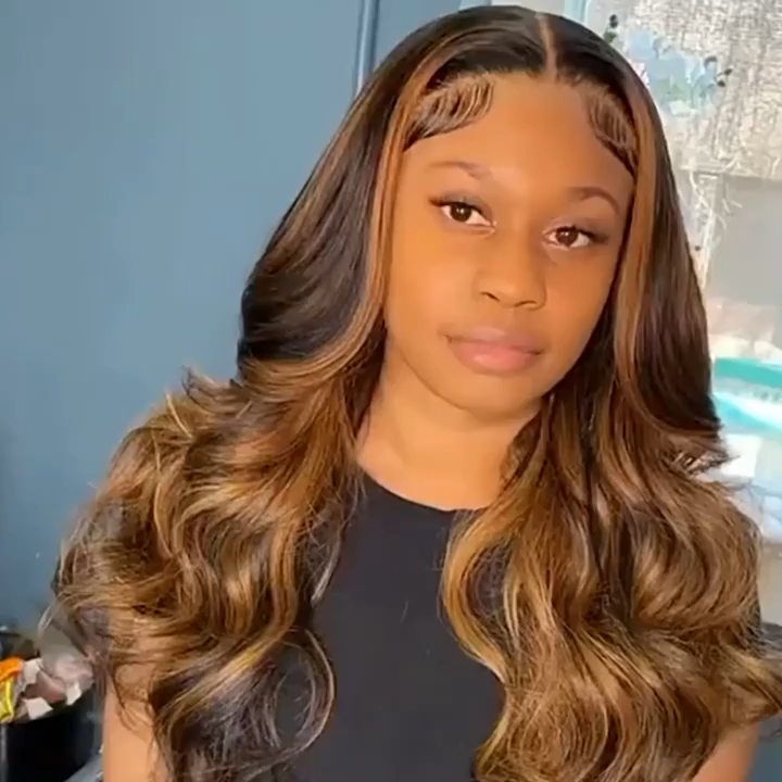 BL Human Hair Highlight 13x4 Lace Front Wig Body Wave Highlight Wig Human Hair Lace Front Wigs With Baby Hair Pre Plucked P4/27 Ombre For Women
