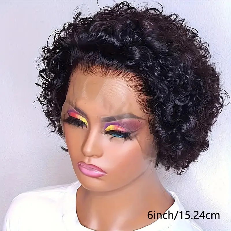 BL Brazilian Color 1B# 6inches Pixie Cut Wig Human Hair 13X4 Short Curly Lace Front Wigs Human Hair Short Curly Wigs For Women Human Hair