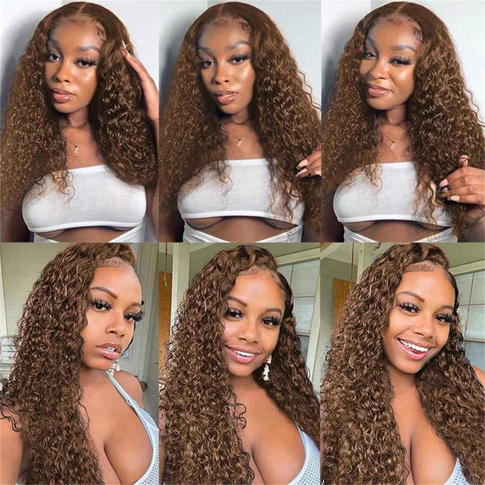 BL 250%Density 13x4 Jerry Curly Chocolate Brown Lace Front Human Hair Wigs For Women Color #4