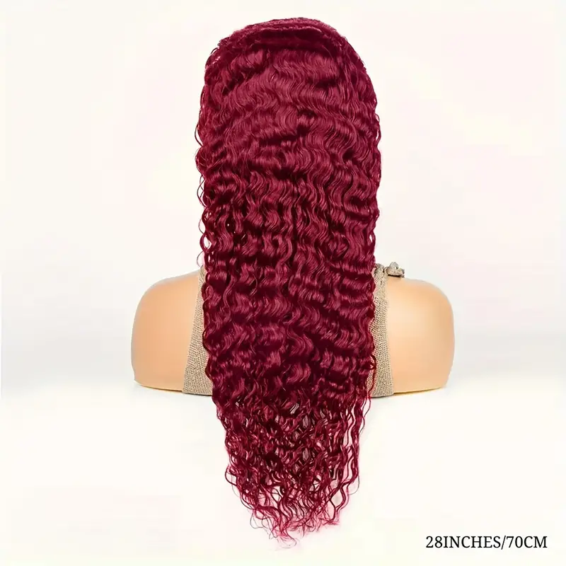 BL 250% Density Burgundy Curly 13x4 Lace Front Human Hair Wigs 99J Red Colored Deep Wave Lace Frontal Wig For Women Pre Plucked Transparent Lace Closure Wig Water Wave