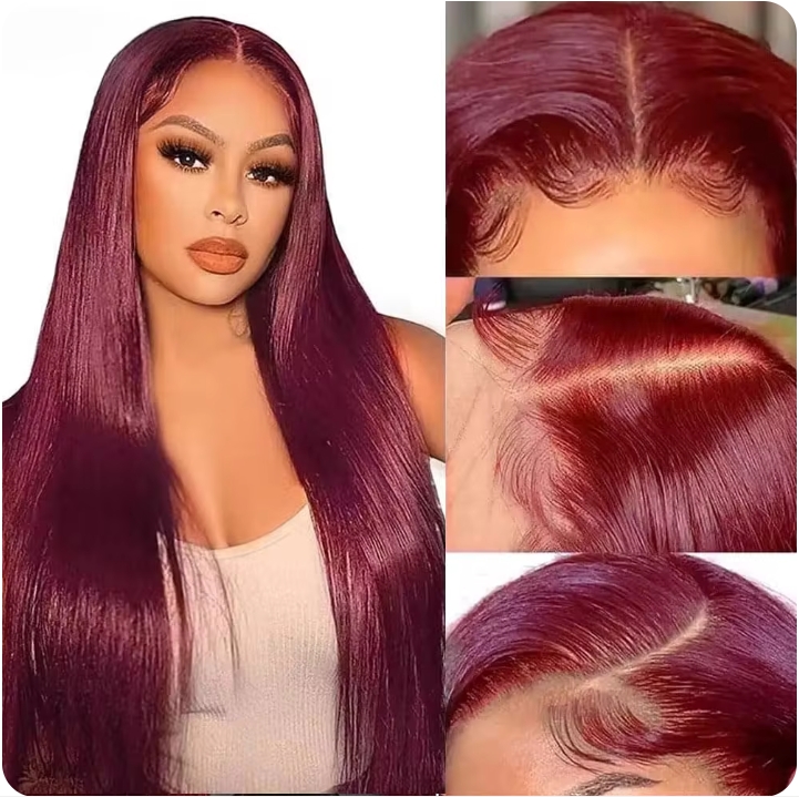 BL 13x4 Transparent Lace Front Wigs Human Hair For Women Straight Remy Human Hair 99j Burgundy Lace Frontal Wigs
