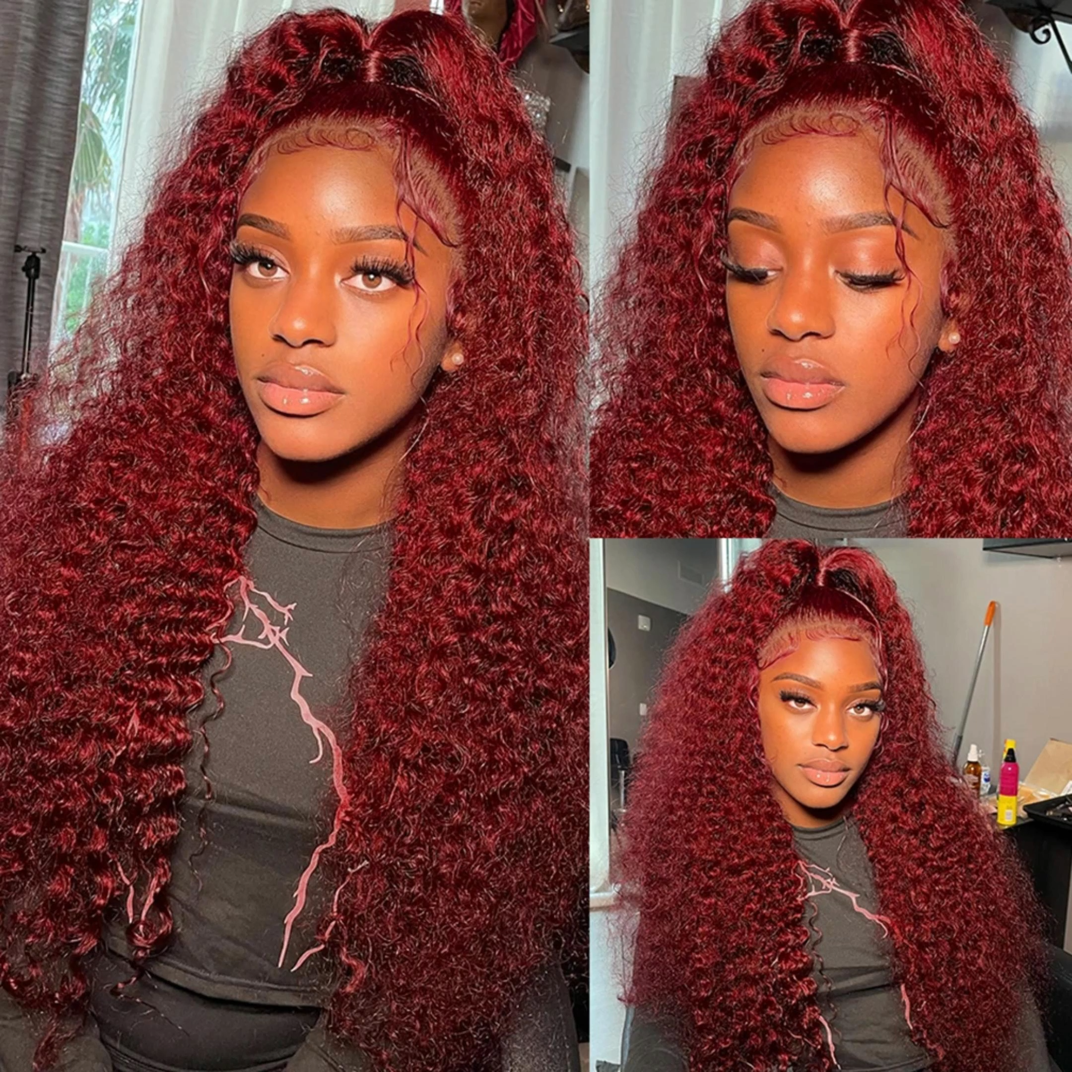 BL 16-30 Inch Deep Wave Lace Frontal Wigs 13x4 Red Curly Lace Front Wig 99J Burgundy Deep Curly Human Hair Wigs
