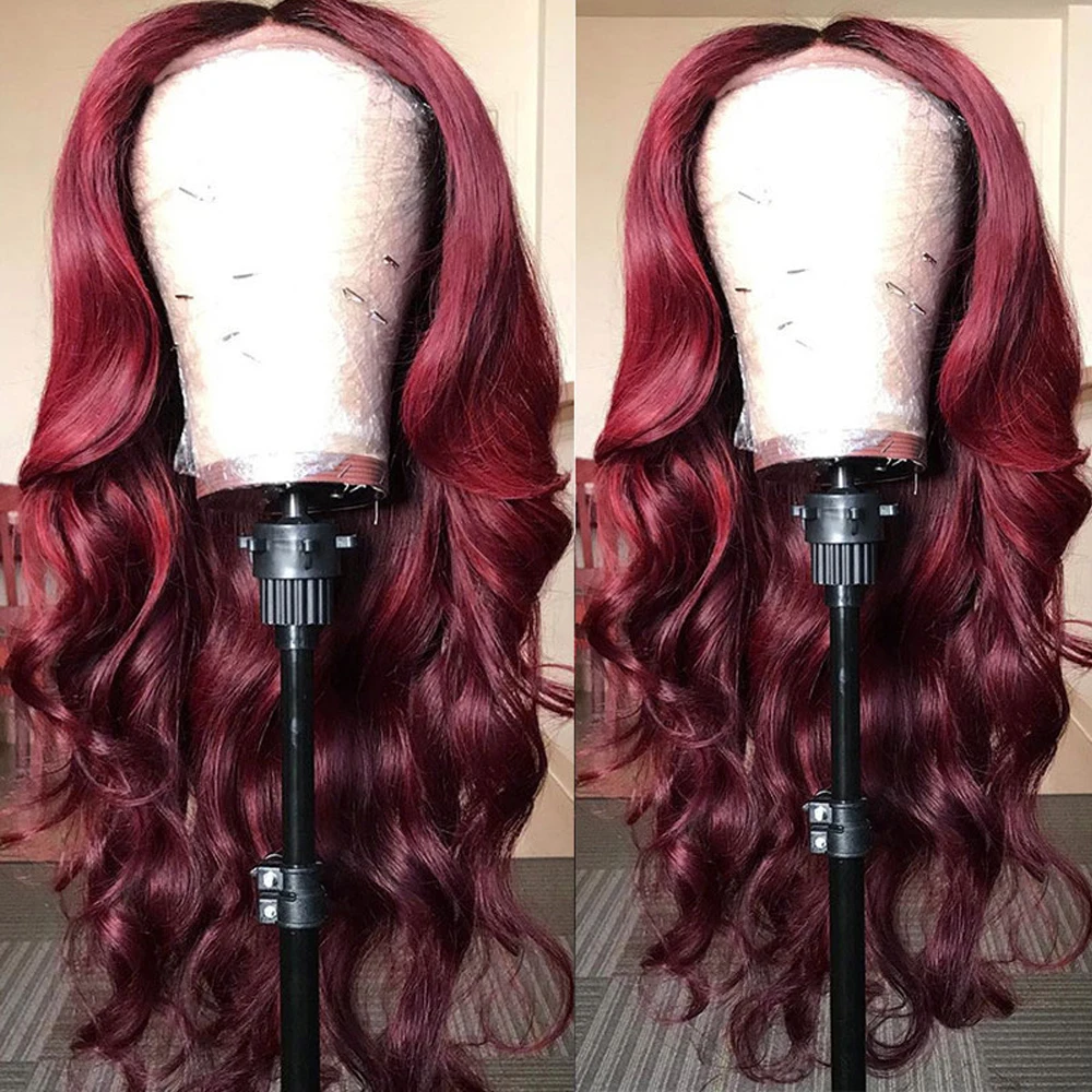 BL 13×4 Lace Frontal Wig 99J Burgundy Body Wave Human Hair Wigs Chocolate Brown PrePlucked Transparent Lace Front Wigs