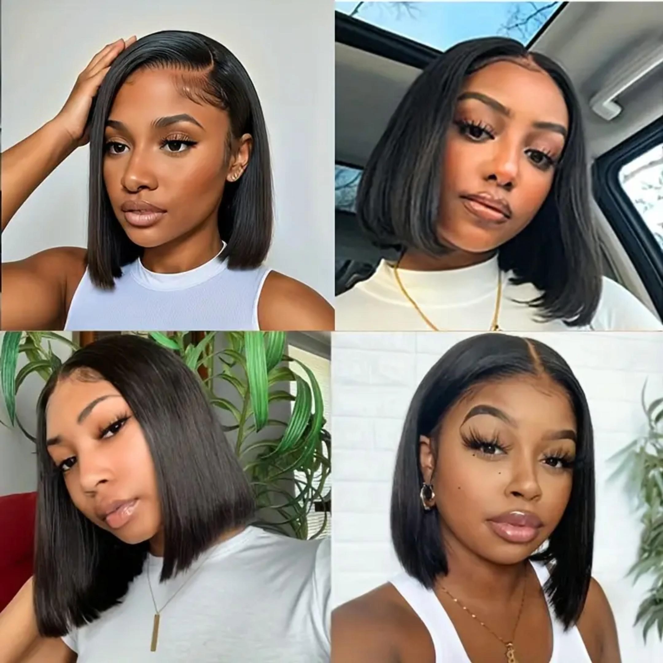 BL Women's Basic Straight Bob Lace Front Wig 180% Density Transparent 13x4 Lace Brazilian Remy Human Hair 8-14 Inch  Suitable for All Women