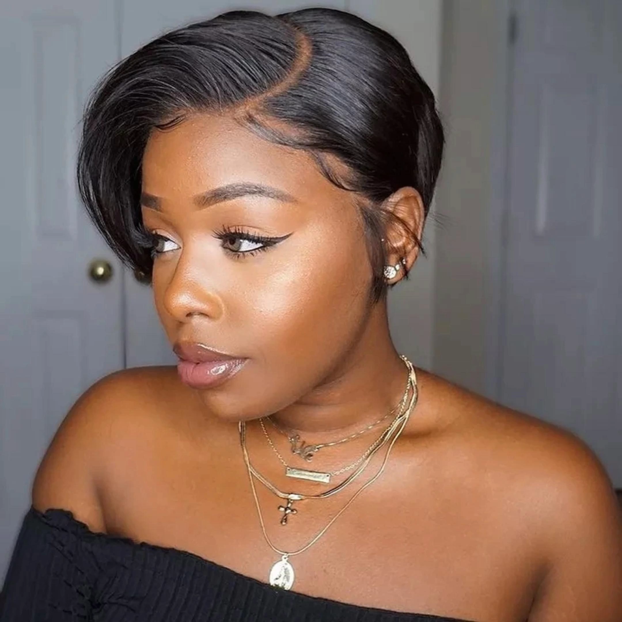 BL Side Part Pixie Cut Straight Wigs Short Bob Hair Wig 100% Human Hair Glueless 13x4 Lace Front Human Hair Wigs For BL ack Women