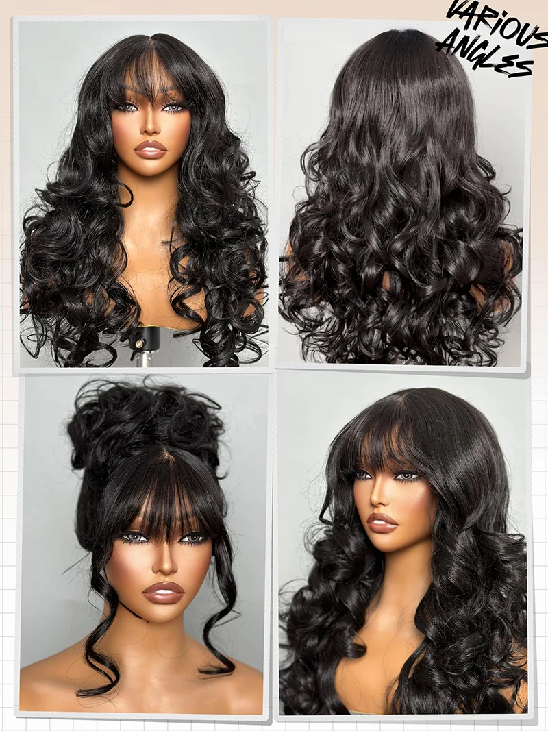 Body Wave Lace Front Wig Human Hair Wigs With Bangs Glueless 13x4 Lace Frontal Wig Natural Color