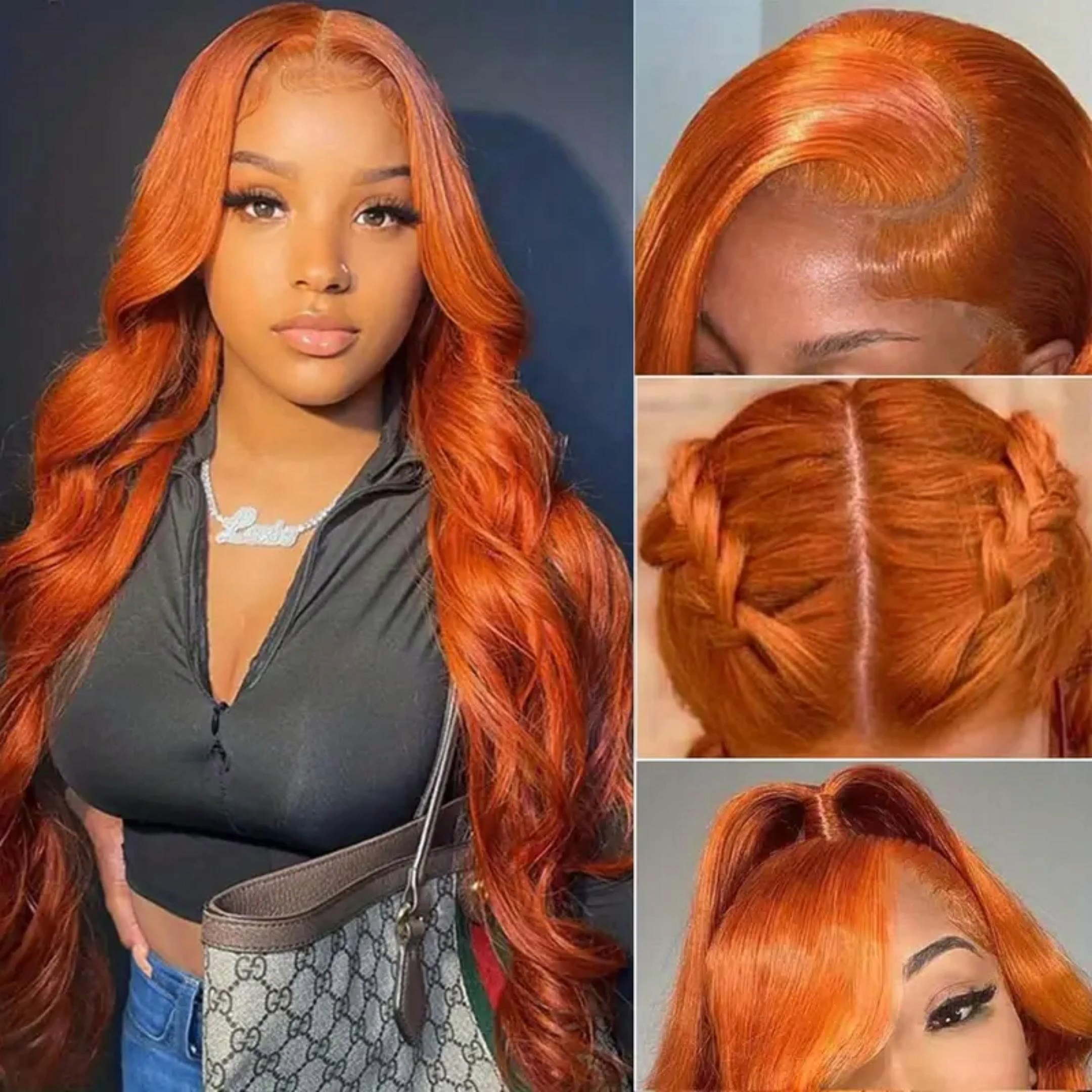 BL  Ginger Orange Lace Front Wigs Human Hair Pre Plucked Body Wave 13x4 Transparent Lace Frontal Wigs For Women Human Hair Glueless Colored Wigs 350# Brazilian Remy Human Hair Wig
