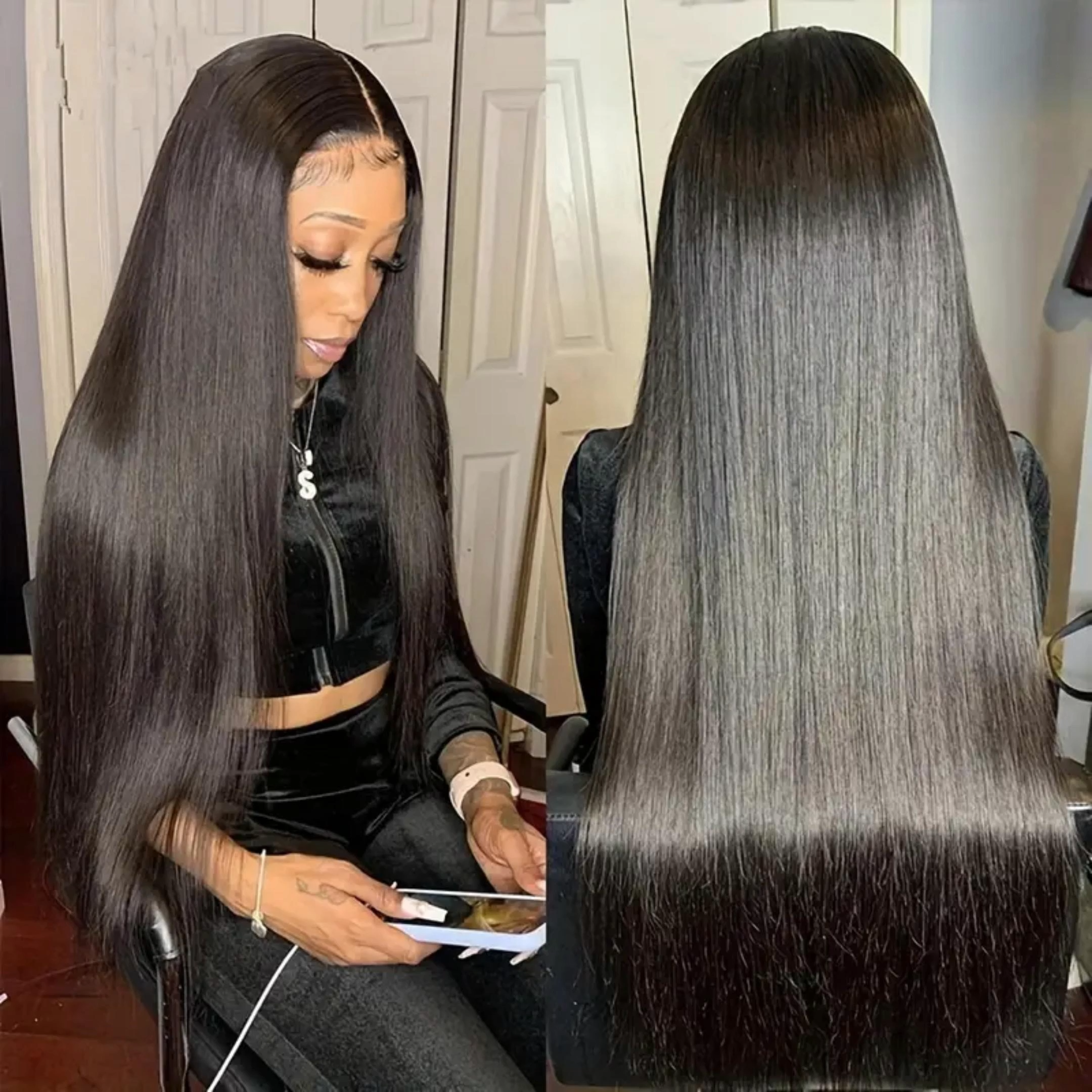 BL Glueless Wigs Human Hair Lace Frontal Wig Brazilian Straight Human Hair Wig 4X4 Closure Wig Ready To Wear 180% Density