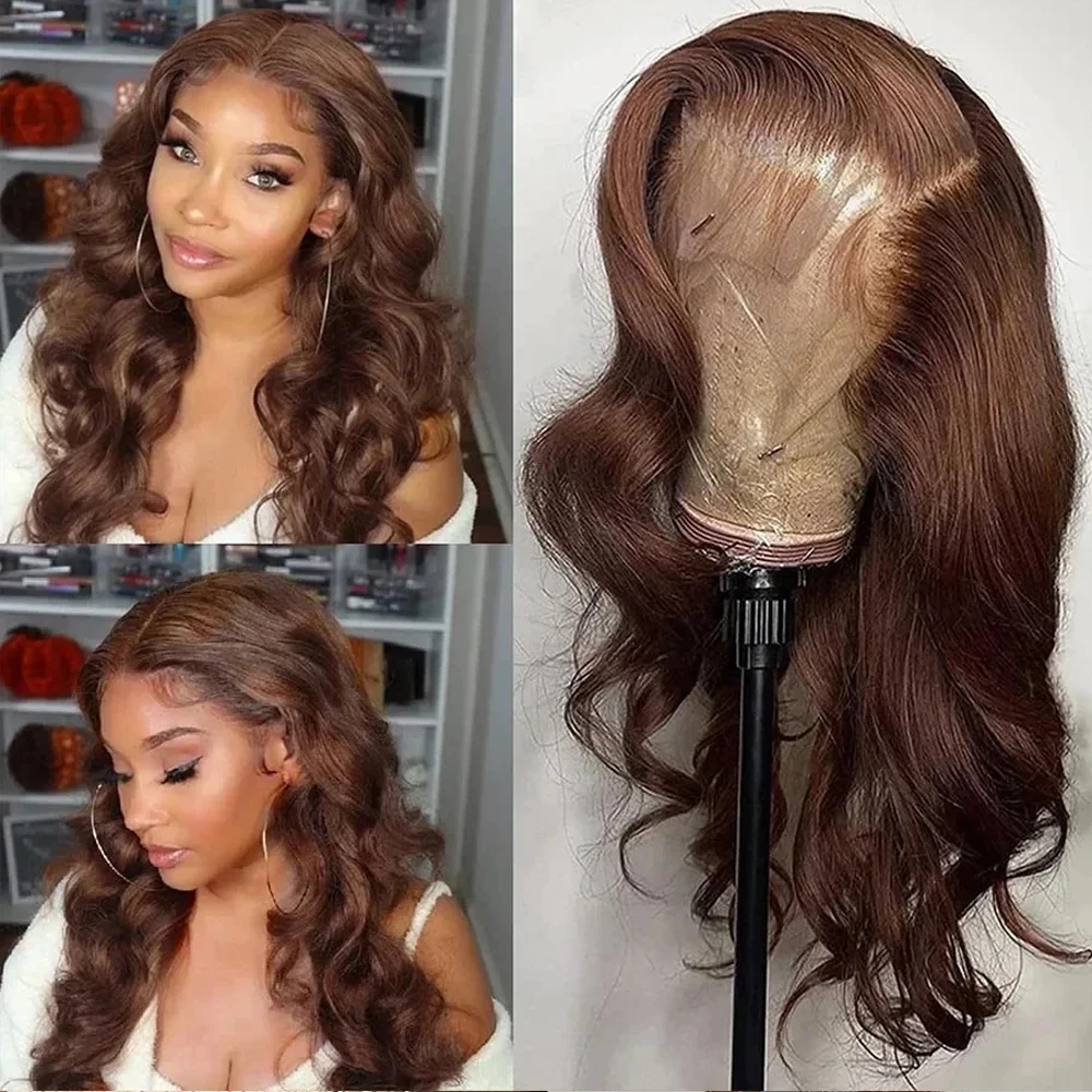 BL Body Wave 16-30 Inch Chocolate Brown 13x4 Lace Frontal Human Hair Wig For Women Preplucked 200% Density Human Hair Wig
