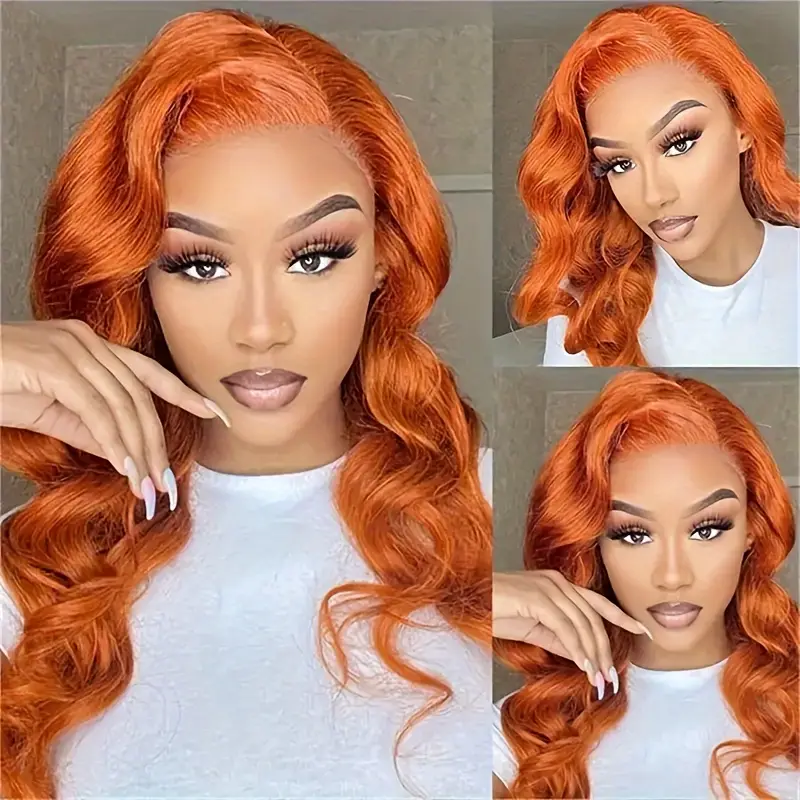 BL 13x4 Ginger Transparent Lace Front Wigs Human Hair Orange Colored Body Wave Lace Front Wig for Women 350 Color Glueless Frontal Wig