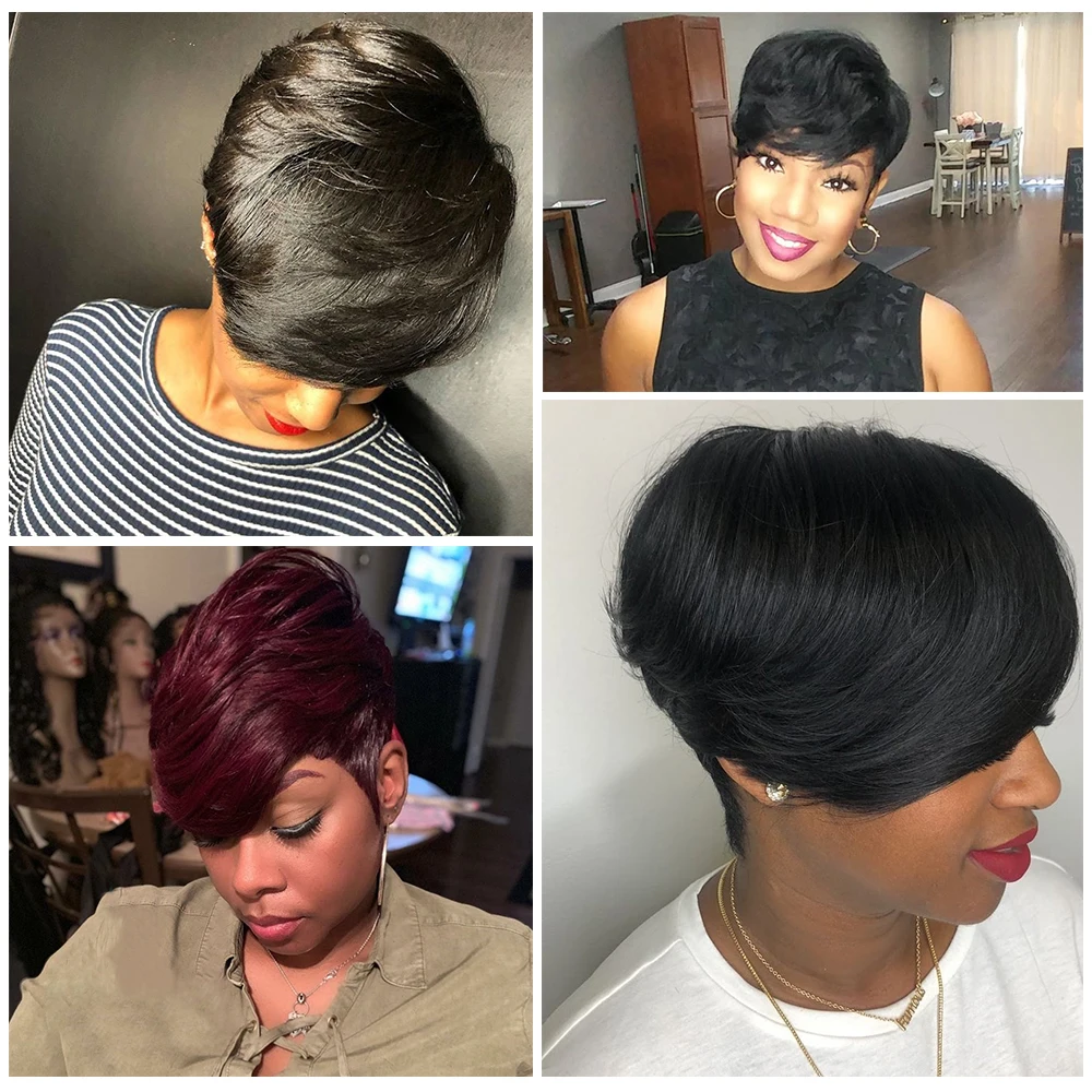 BL Wear Go Glueless Short Human Hair Wigs Pixie Cut Straight Remy Brazilian Hair for Black Women Highlight Color Cheap Glueless Wig
