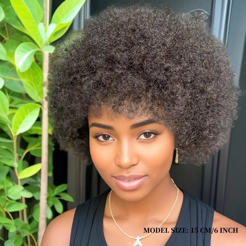 BL Afro Wig Human Hair for Women Afro Kinky Curly Hair Wigs With Bangs Realistic Looking Short Afro Curly Wig For Men Bouncy Black Afro Puff Wig For Daily Party Use