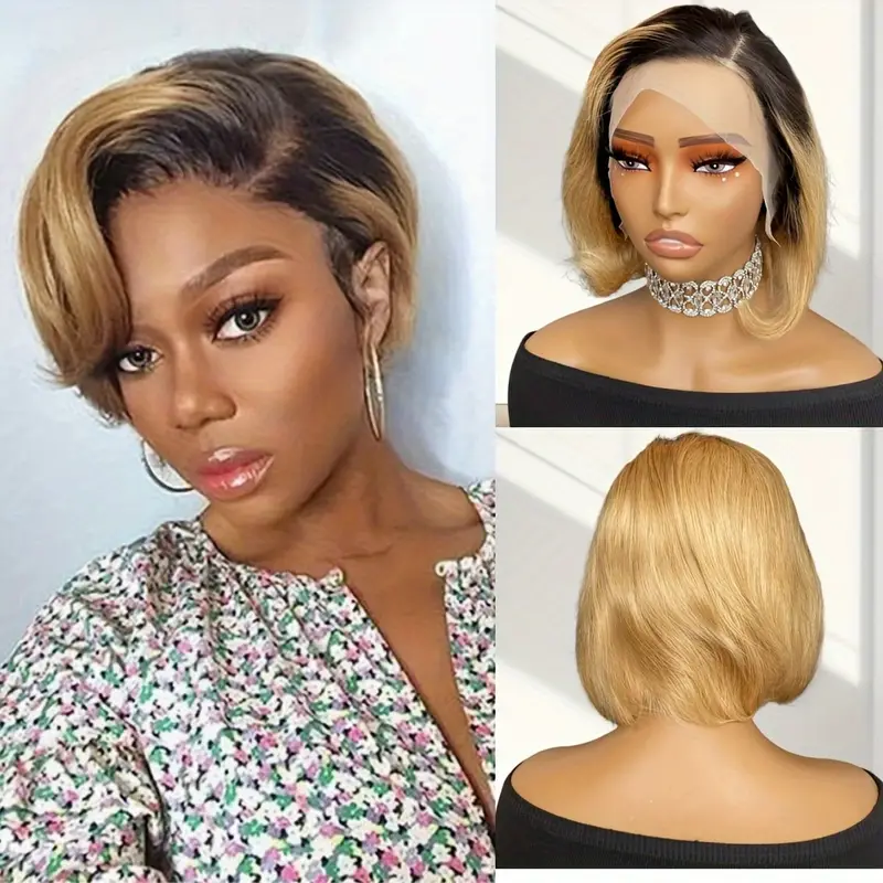 BL Short Bob Lace Front Wig Remy Human Hair Glueless Pixie Cut 13X4 Frontal Wigs For Women Preplucked Natural Looking For Daily Use