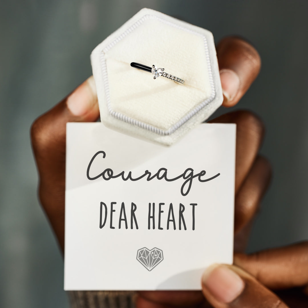 Courage, Dear Heart Half Enamel Heart-Cut Ring