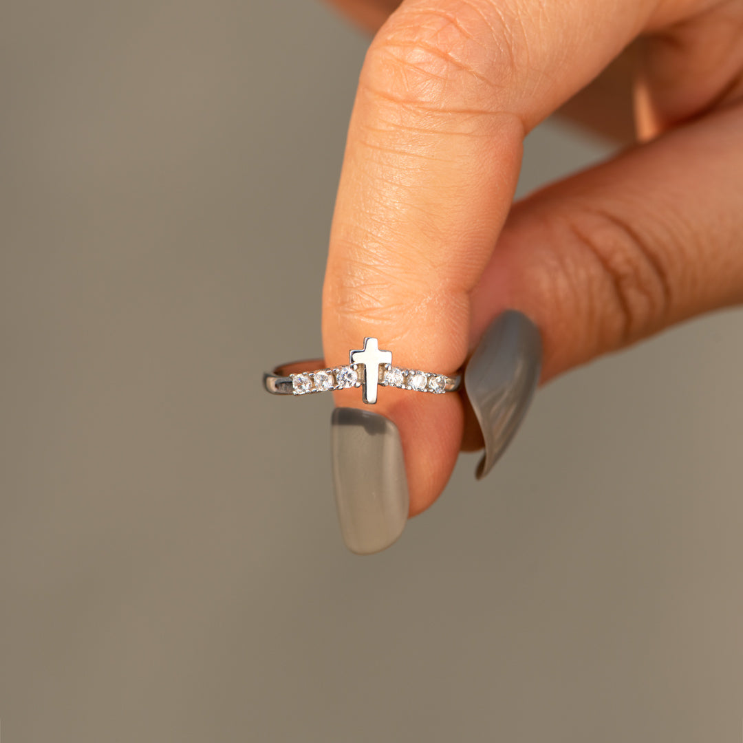 Storms Of Life Silver Faith Cross Ring-Christian Religious Gift