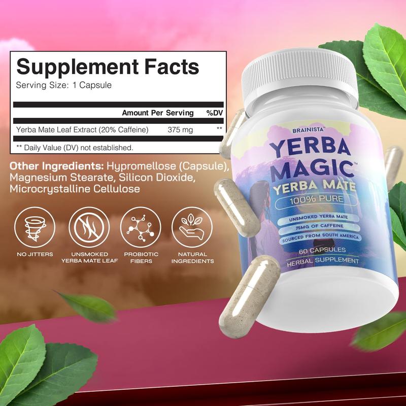 100% Yerba Mate Capsules - Clean Energy, Brain Fog Buster, and Gut Health | Yerba Magic Natural Caffeine with 30 Servings