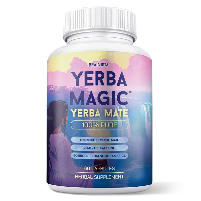 100% Yerba Mate Capsules - Clean Energy, Brain Fog Buster, and Gut Health | Yerba Magic Natural Caffeine with 30 Servings