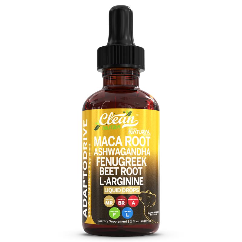 Clean Nutra Organic Maca Root Liquid Drops with Ashwagandha, Fenugreek, Beet Root and L-Arginine Liquid Multivitamin for Women and Men - Adapto Drive