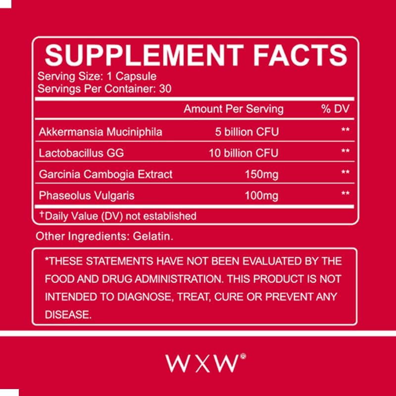 WXW GLP-1 Supplement for Women and Men, GLP-1 Activate with Akkermansia Muciniphila Probiotic, Lactobacillus GG - Support for Metabolism Curb Cravings Digestive & Gut Health, 30 Capsules