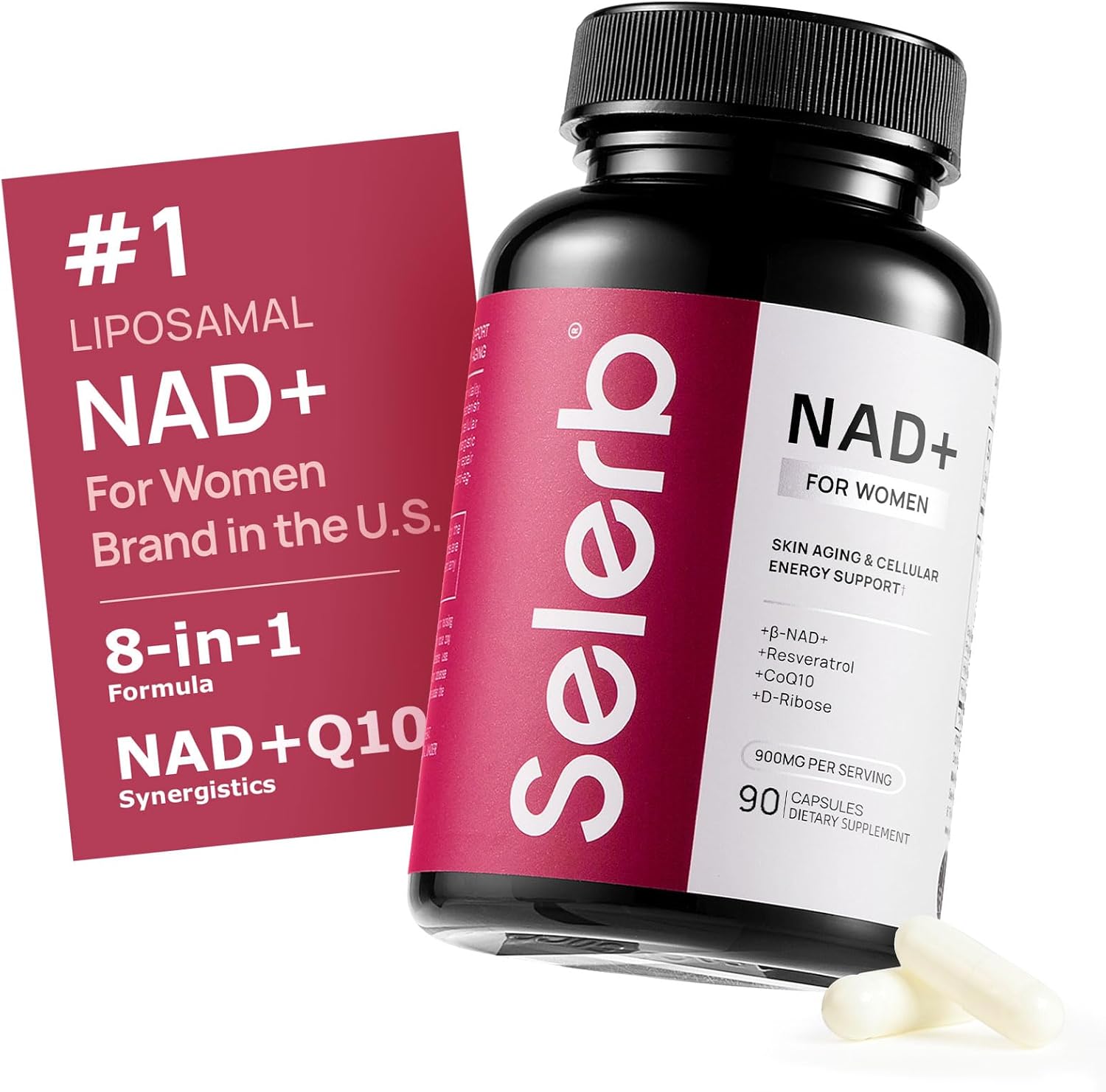 NAD+ Supplement for Women - NMN Alternative with β-NAD+, Trans-Resveratrol, CoQ10, D-Ribose - Promotes Cellular Renewal, Energy, and Radiant Skin Health - 90 Capsules