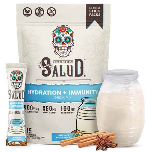 Salud 2-in-1 Energy Drink Powder + Focus, Hibiscus, Organic Caffeine, B6 + B12, Theanine, Clean Energy Drink Packets, Jamaica Agua Fresca Mix, Non-GMO, Gluten Free, Vegan, 1g of Sugar, (15 Servings)