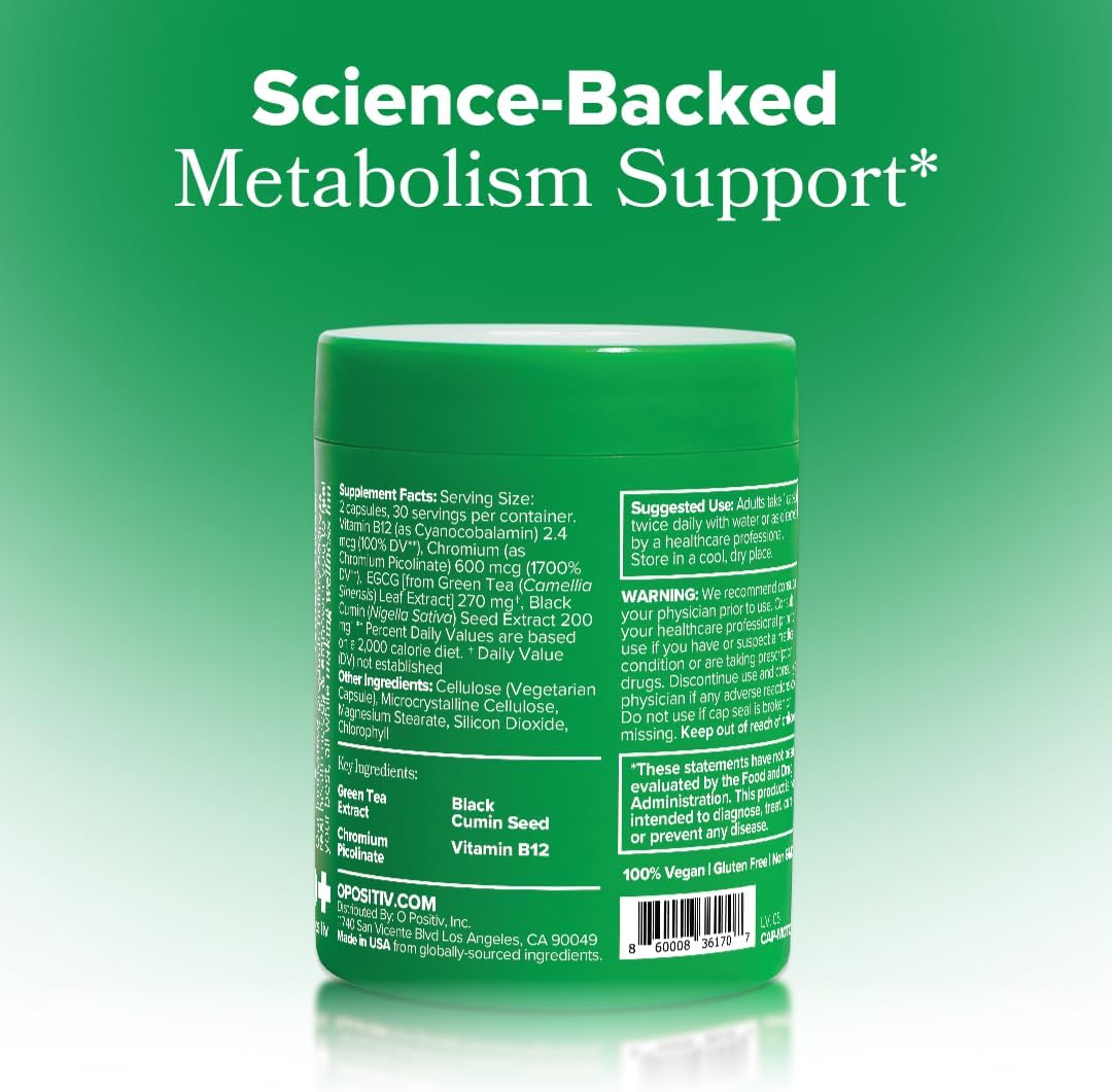 O Positiv Moto Women's Metabolism Support - Energy, Curb Cravings, Healthy Metabolism - Vegan Capsules, 30 Servings