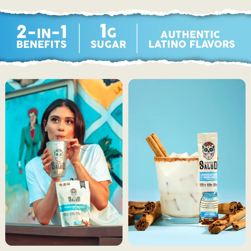 Salud 2-in-1 Energy Drink Powder + Focus, Hibiscus, Organic Caffeine, B6 + B12, Theanine, Clean Energy Drink Packets, Jamaica Agua Fresca Mix, Non-GMO, Gluten Free, Vegan, 1g of Sugar, (15 Servings)