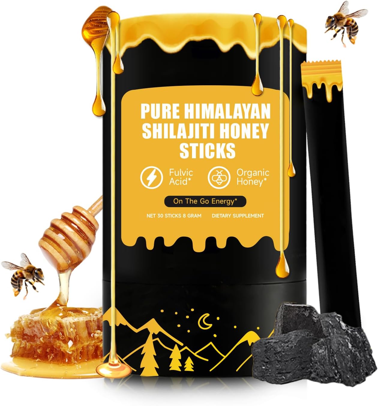 Taste of Honey Shilajit | Pure Himalayan Shilajit | Easy to Consume Shilajit | 30 Sticks for Energy Boost & Immune Support, 85+ Trace Minerals, 75%+ Fulvic Acid | Non-GMO | Lab Tested |