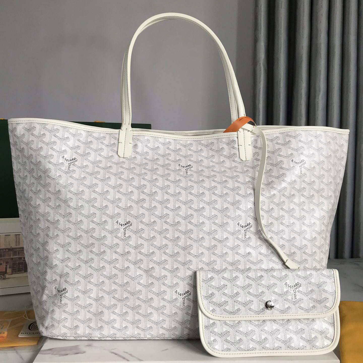 GOYARD- Saint Louis Medium White Canvas Calfskin Tote Bag Shopping Bag Handbag