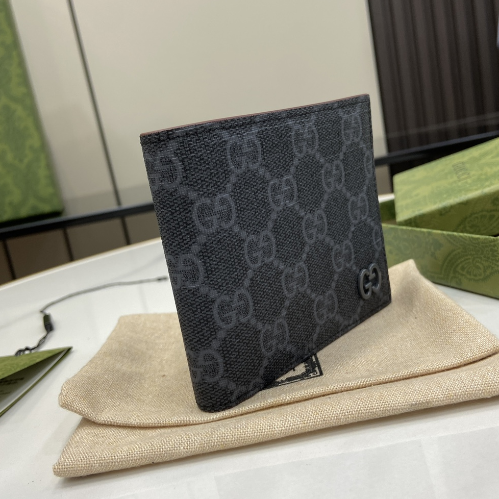 GUCCI- Canvas Black and Bordeaux Red Wallet