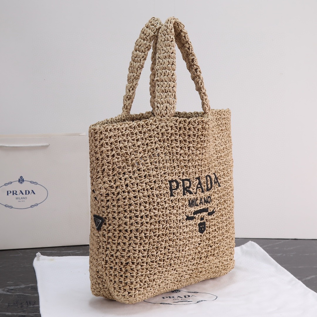 Prada-Imported Lafite Grass Design Fiber Tote Bag