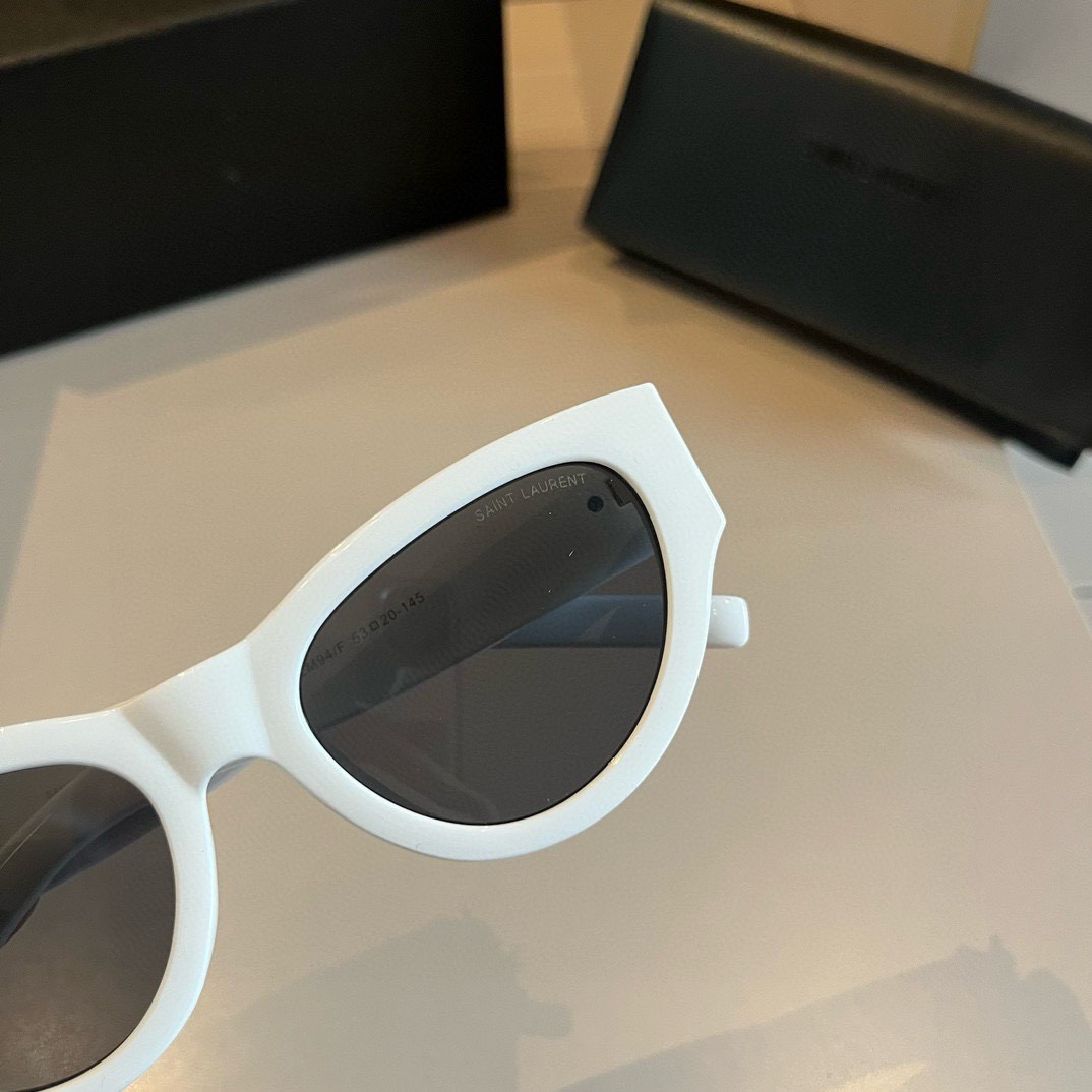 YSL-SLM94 white gold side logo cat eye sunglasses