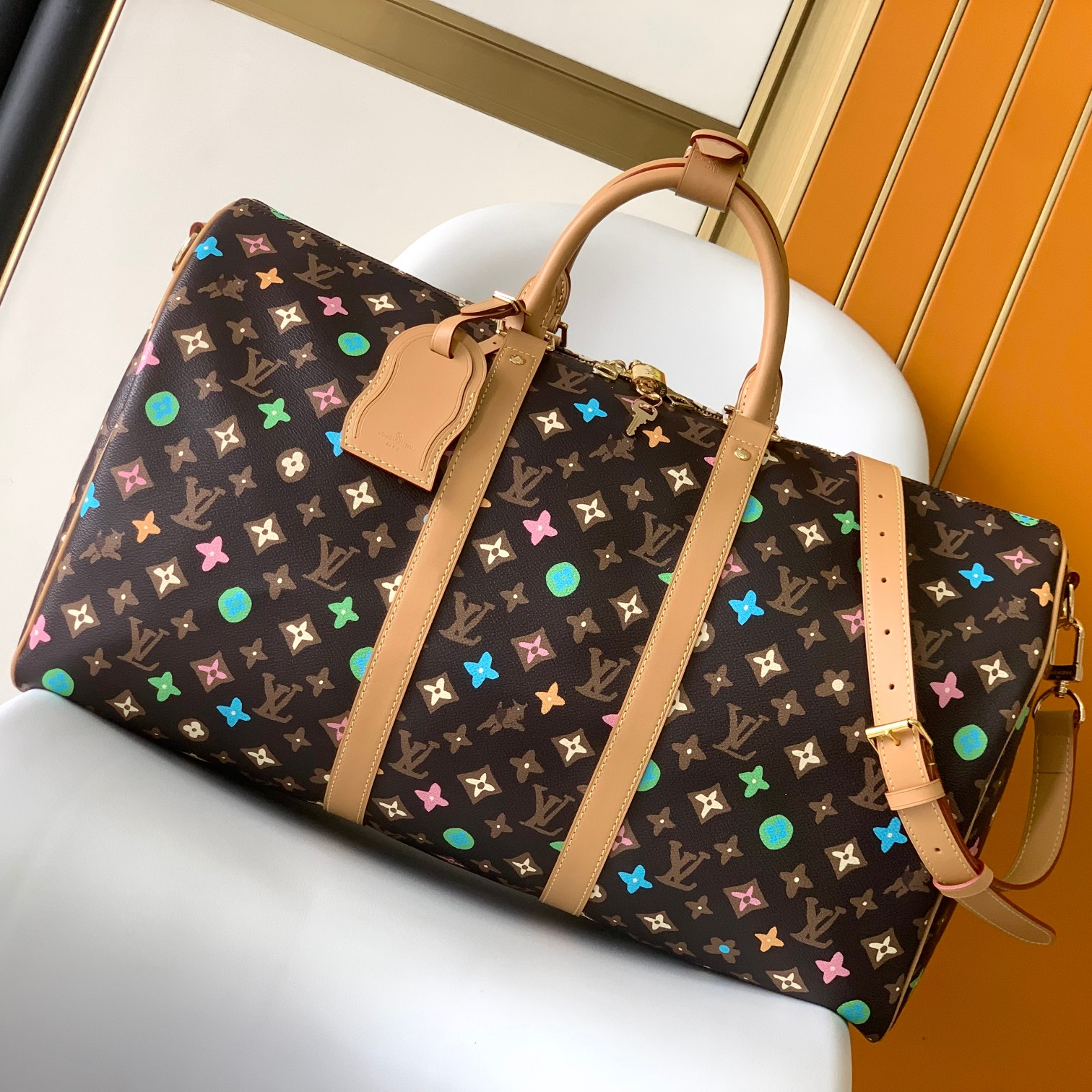 LV -Keepall 50 BROWN Leather Travel Bag