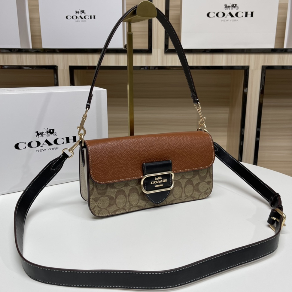 COACH - Morgan 27 Leather with Fabric Underarm Bag Handbag Shoulder Bag
