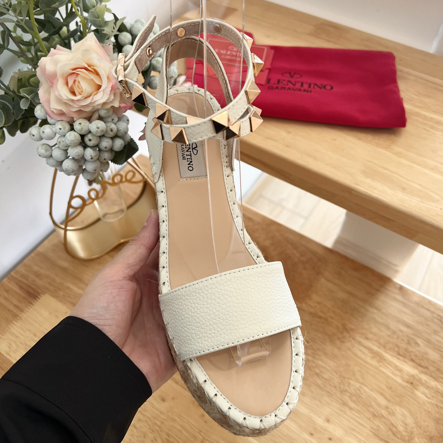 Valentino Garavani-pebbled leather lace-up wedge sandals