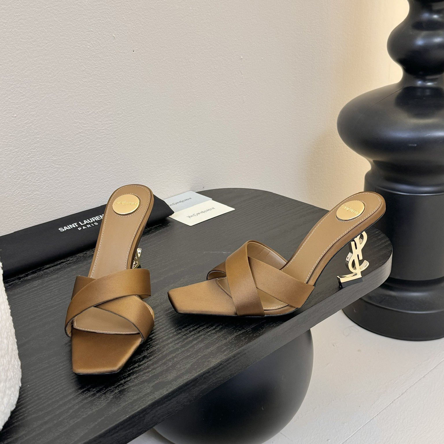 YSL-Cross woven silk high heels shoes