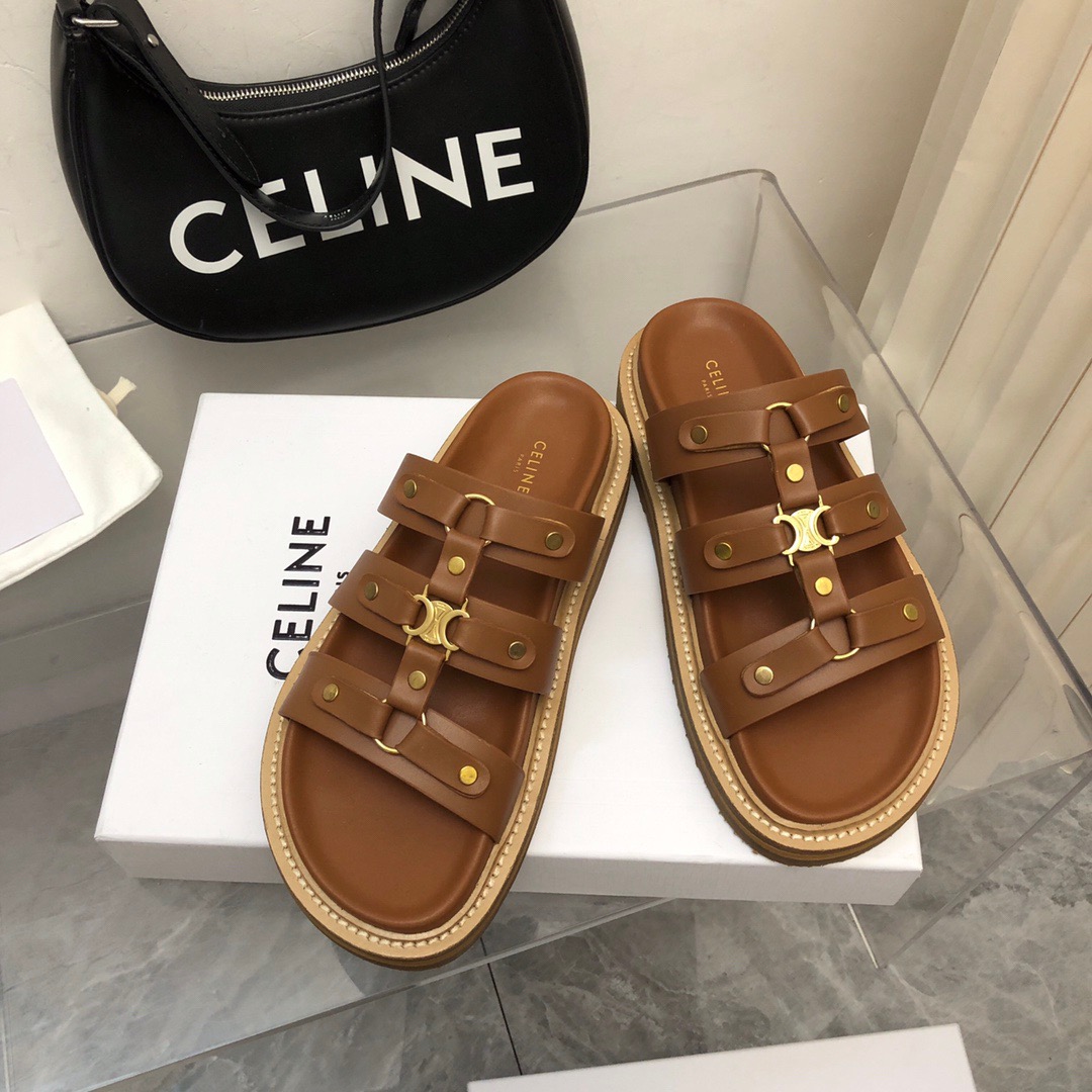 Celine-Material Material Logo Slippers