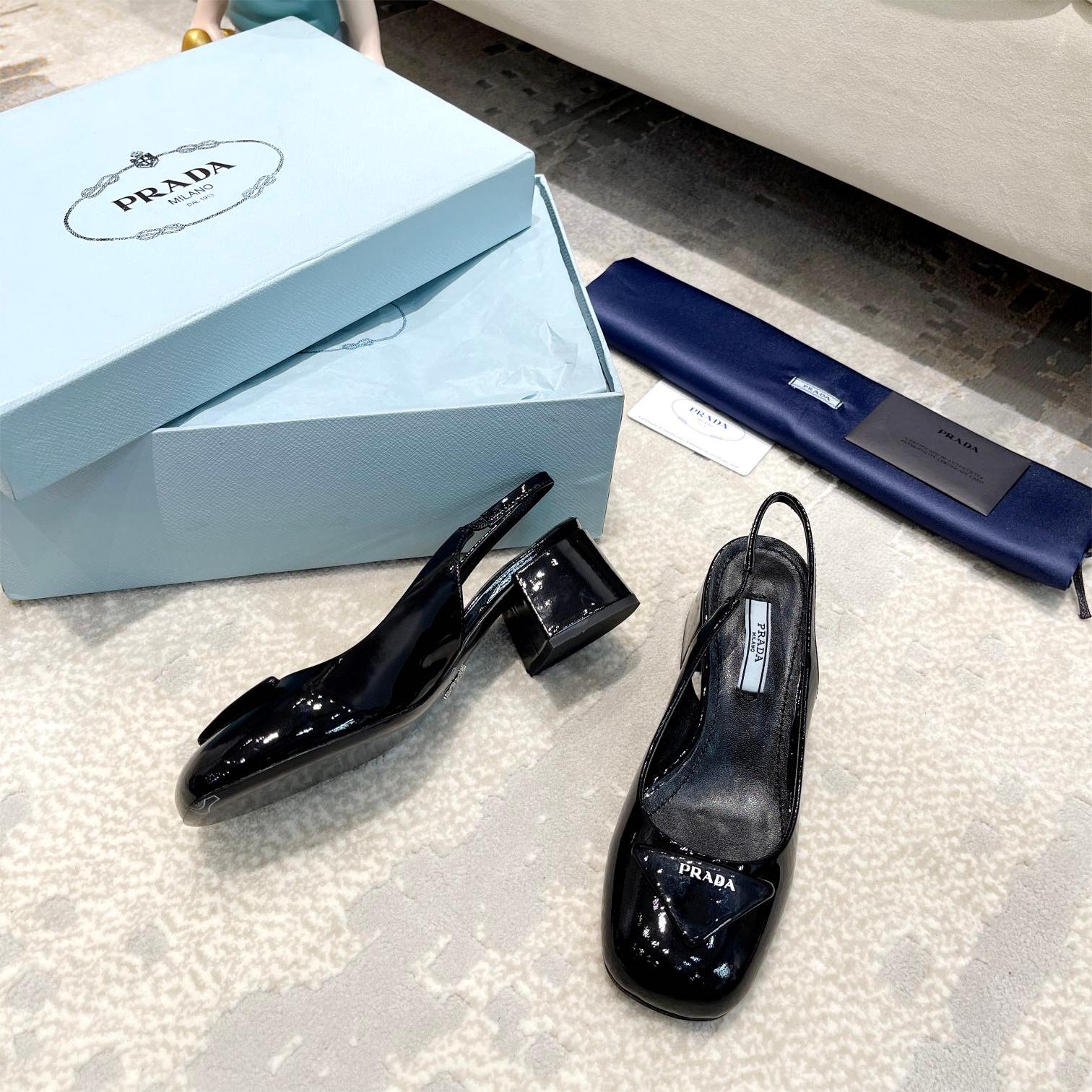 Prada-Classic triangle logo loafers, high heels