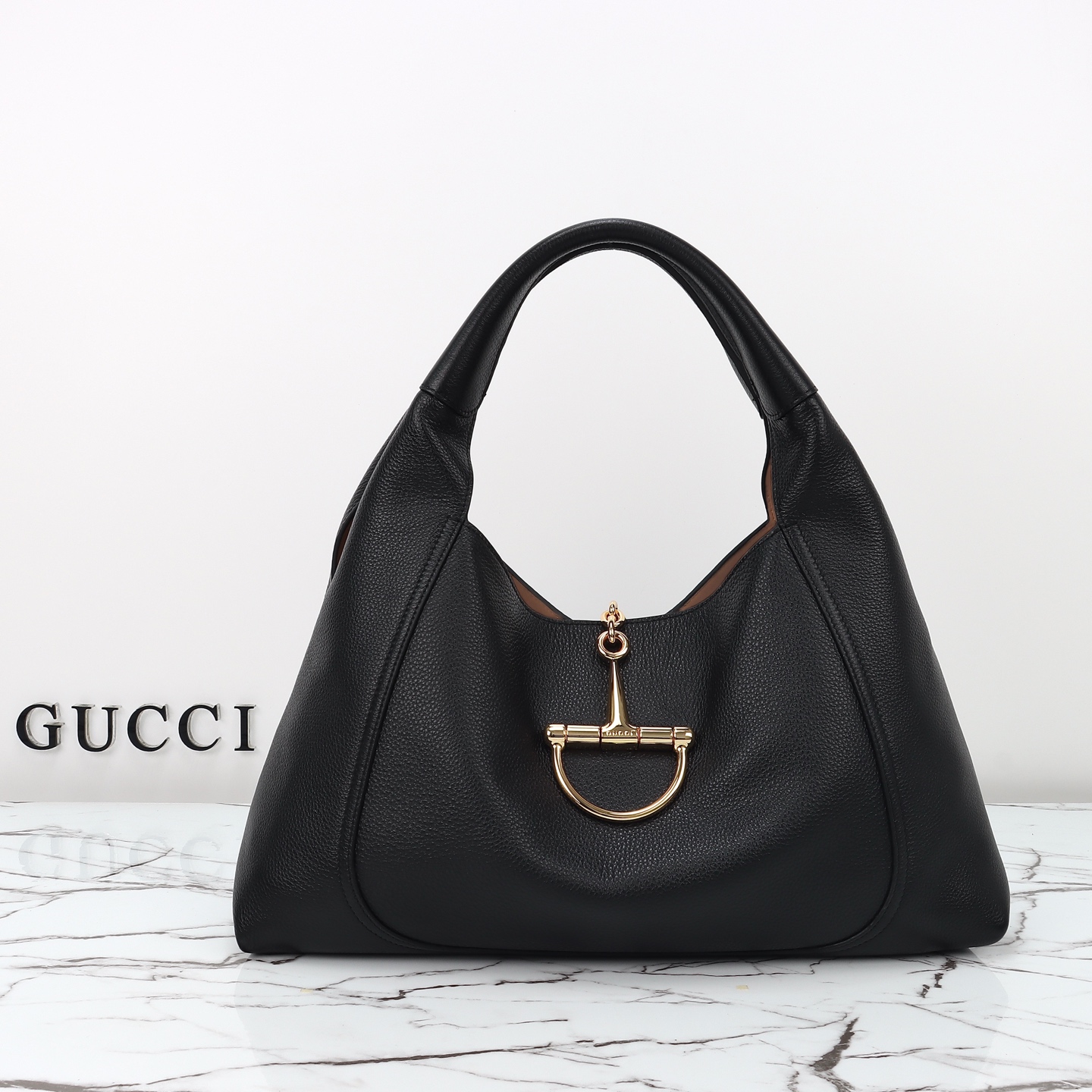 Gucci- Softbit series semi horseneck buckle leather bag