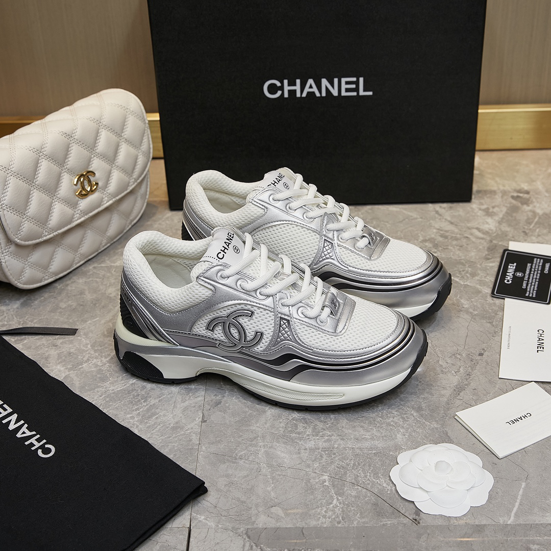 Chanel-Top casual silver white Sports Shoes