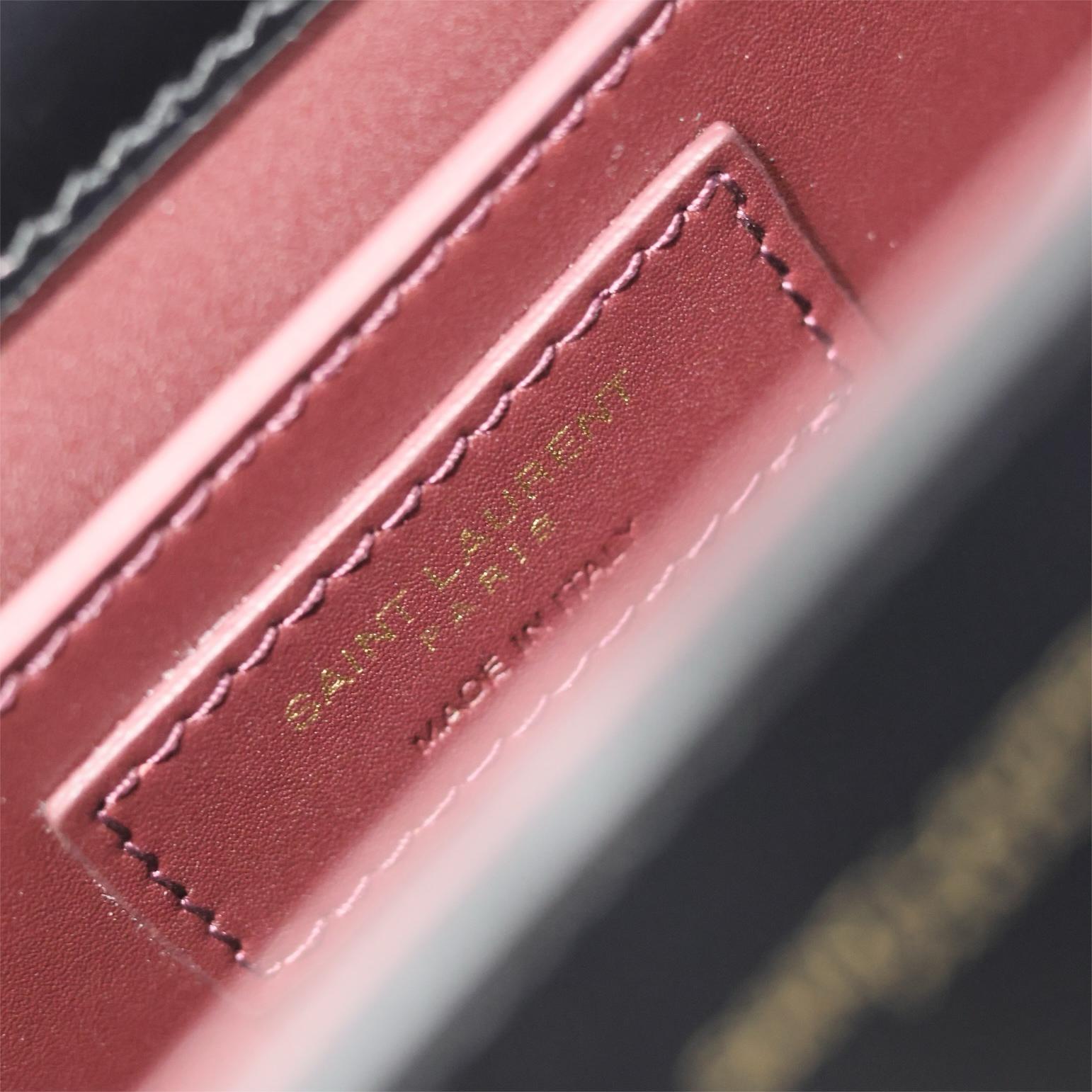 YSL-Black gold buckle toothpick pattern cassandra mini handbag