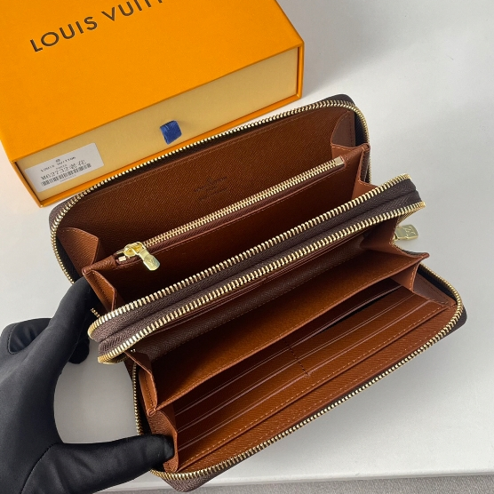 LV-Old flower double zipper ziy large wallet