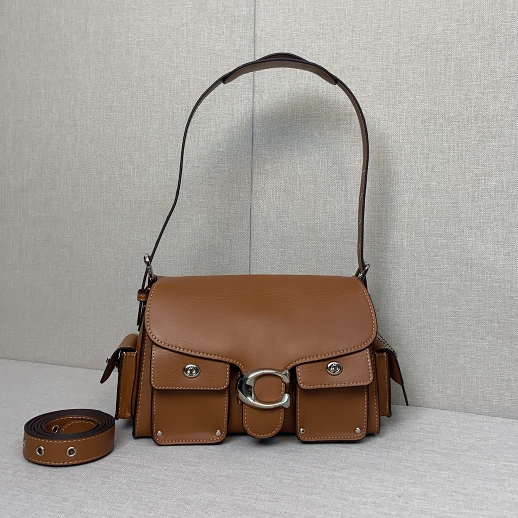 COACH - CargoSoft Tabby 26 Silver Metal Micro Logo Leather Underarm Shoulder Tote