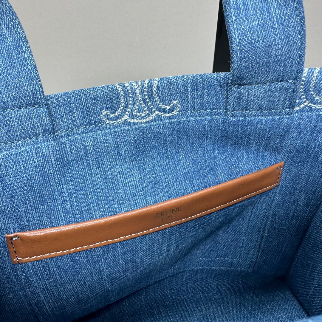 CELINE-Printed fabric cowhide leather tote bag