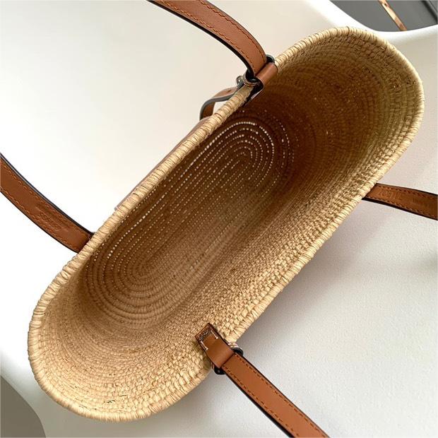 LOEWE-Small Lafite Grass and Beef Leather Square Basket Handbag