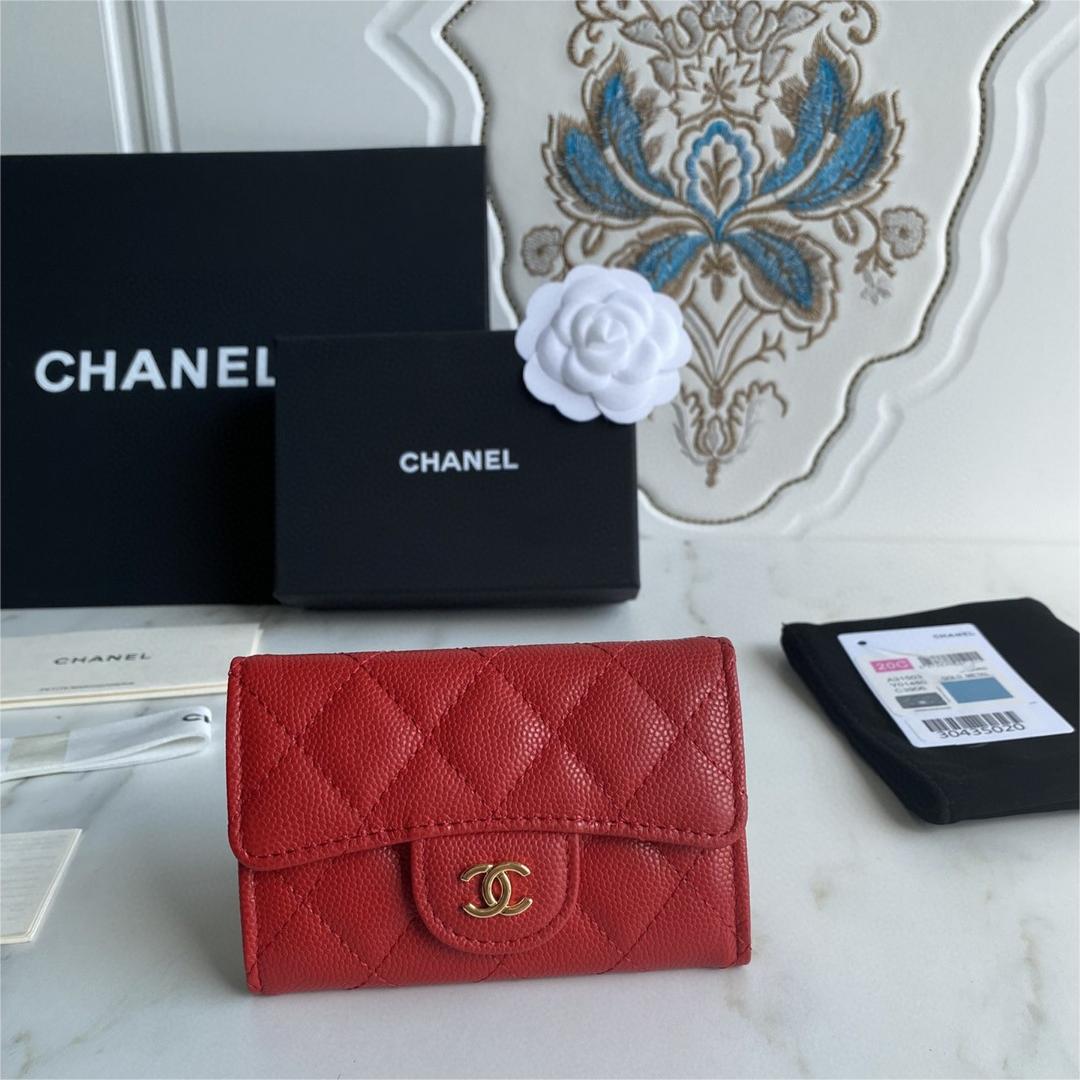 Chanel-Caviar, cowhide, gold buckle wallet
