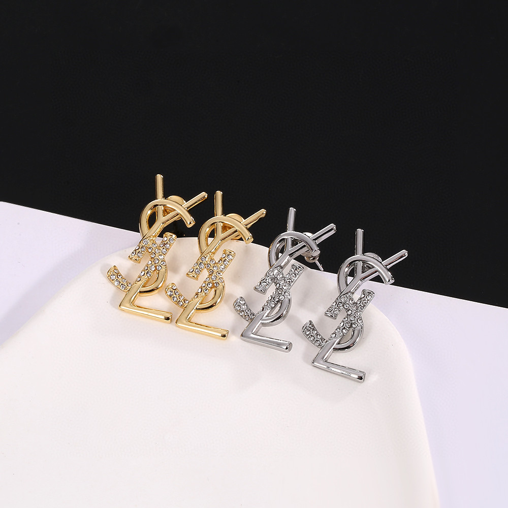 YSL-Diamond studded letter earrings