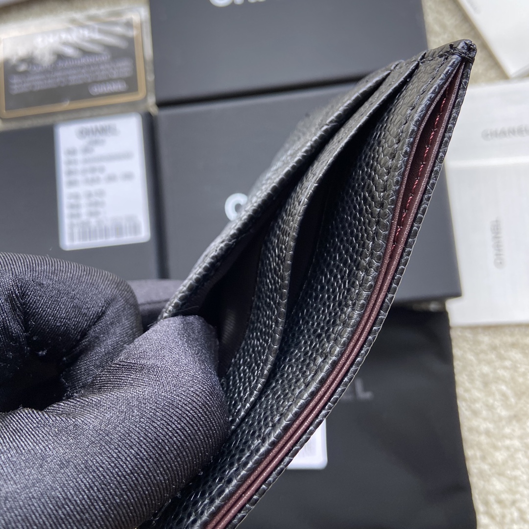 Chanel-Zipper Card Holder Grained Shiny Calfskin & Gold-tone Metal Black