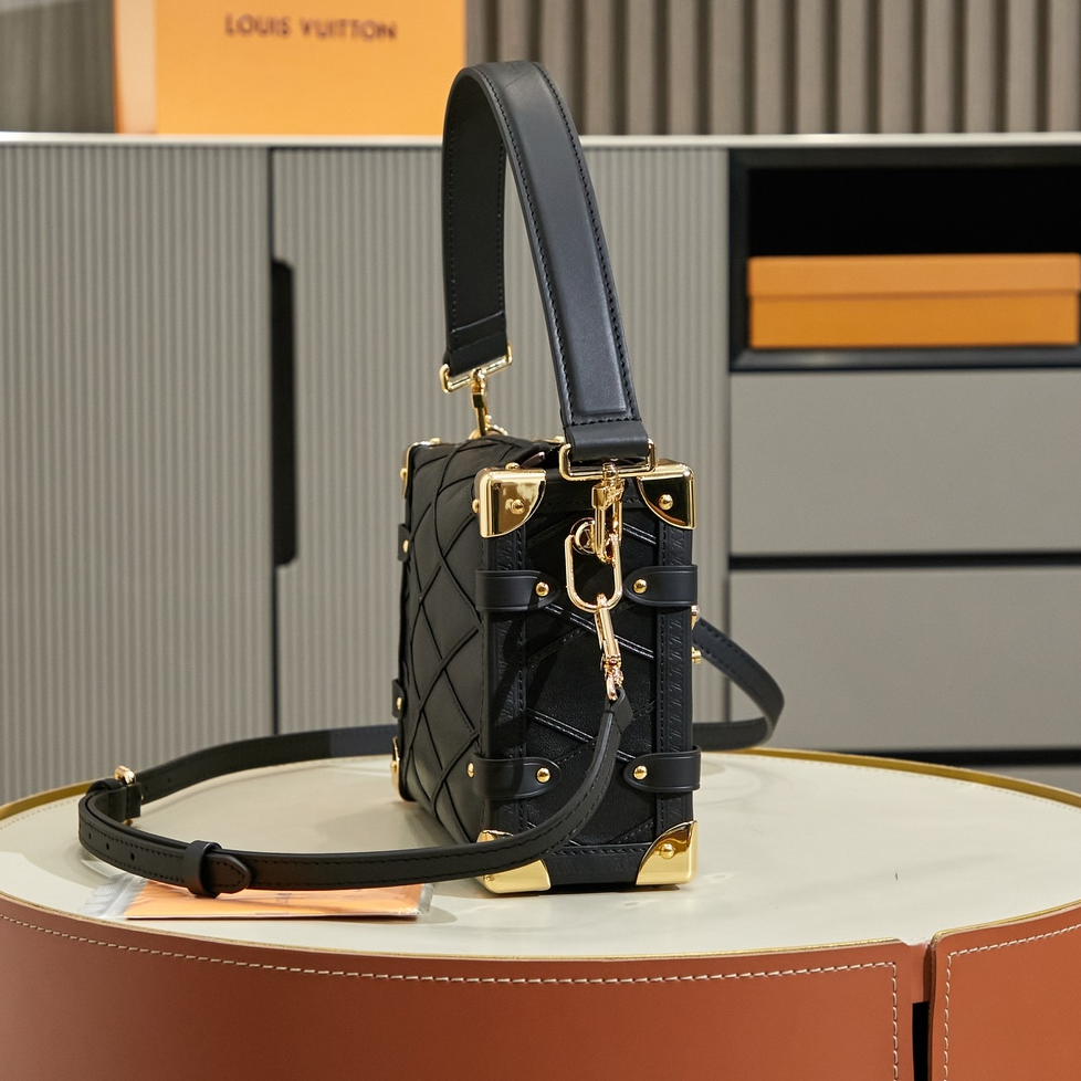 LV - Side trunk PM Black Small Lambskin One Shoulder Crossbody Handbag