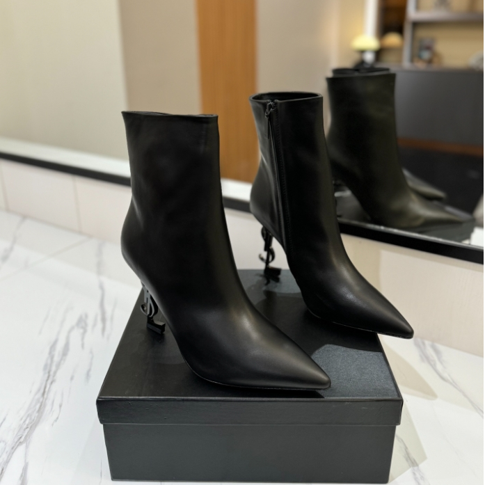 YSL-Letter High Heeled Short Boots